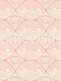 Repeating seashell icons within the soft Seashell Serenity Waves Wallpaper texture., GD9090