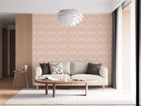 Living room featuring the repeating Seashell Serenity Waves Wallpaper theme., GD9090