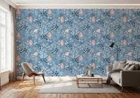 Detailed aquatic motifs repeat on this seashells wallpaper