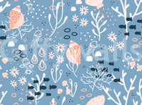 Bubbles and sea life illustrations on seashells wallpaperGD9444