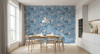 Hand-drawn conchs and jellyfish on blue seashells wallpaperGD9444