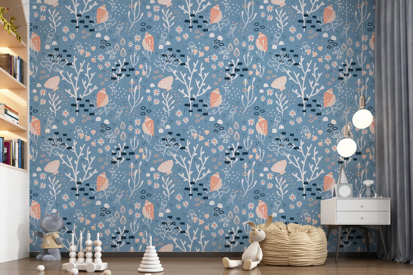 Seashells wallpaper brings a maritime theme to a nursery room ⁠GD9444