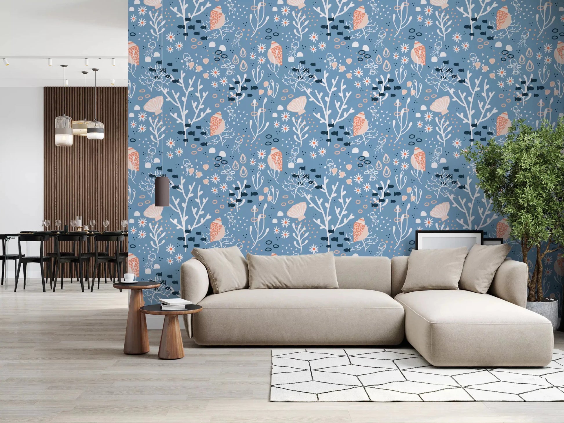Close-up of white coral on this seashells wallpaper GD9444