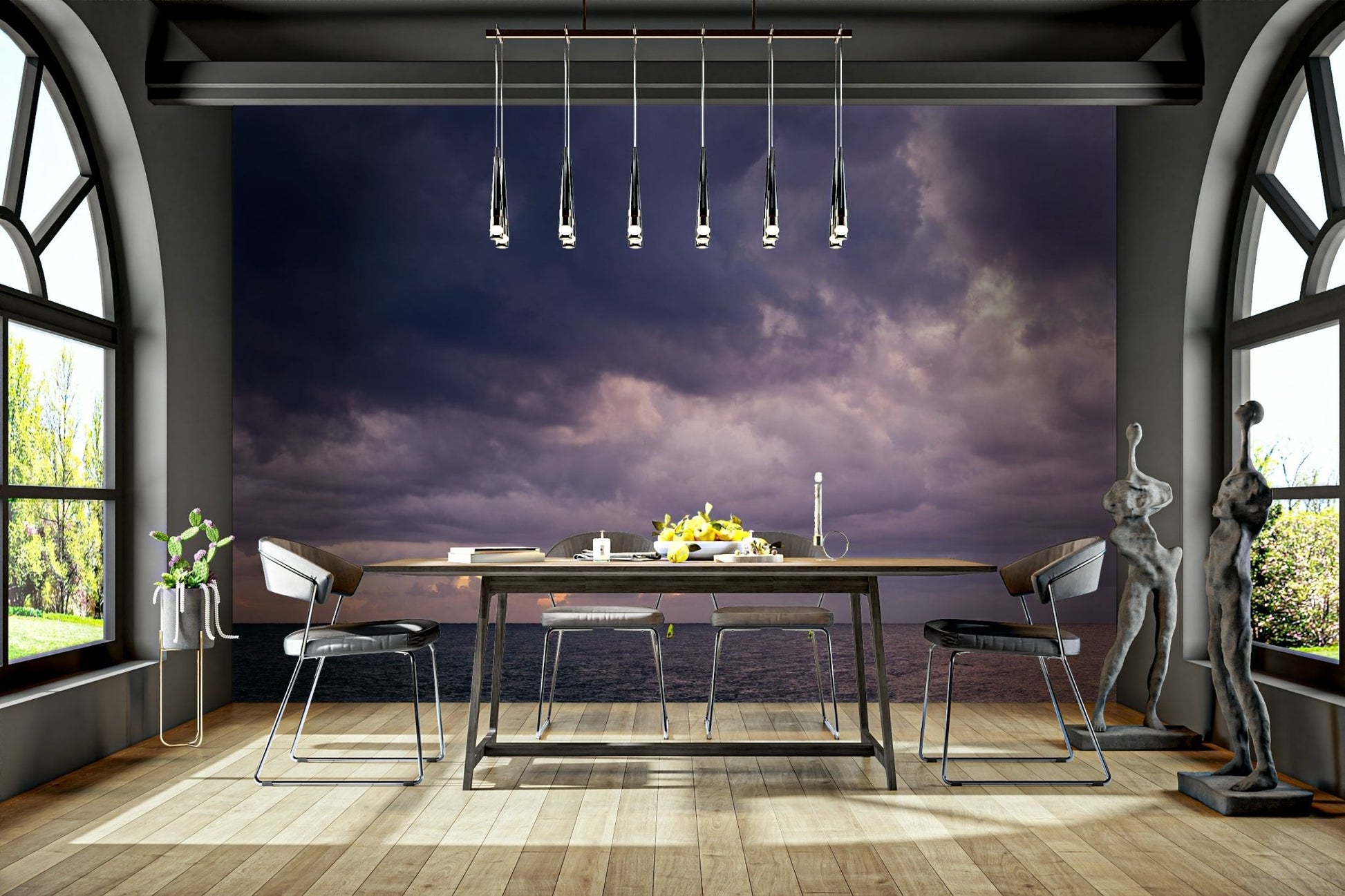 A beautiful coastal rock wallpaper mural with crashing waves.

