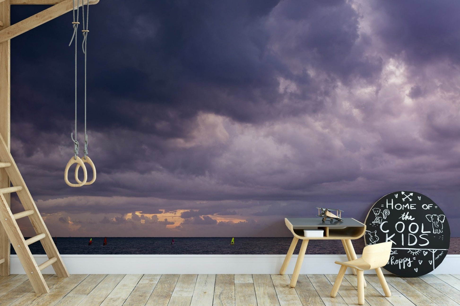 A beautiful wide-angle wall mural of the sea.

