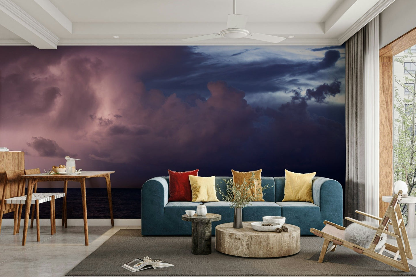 A beautiful coastal rock wallpaper mural with crashing waves.


