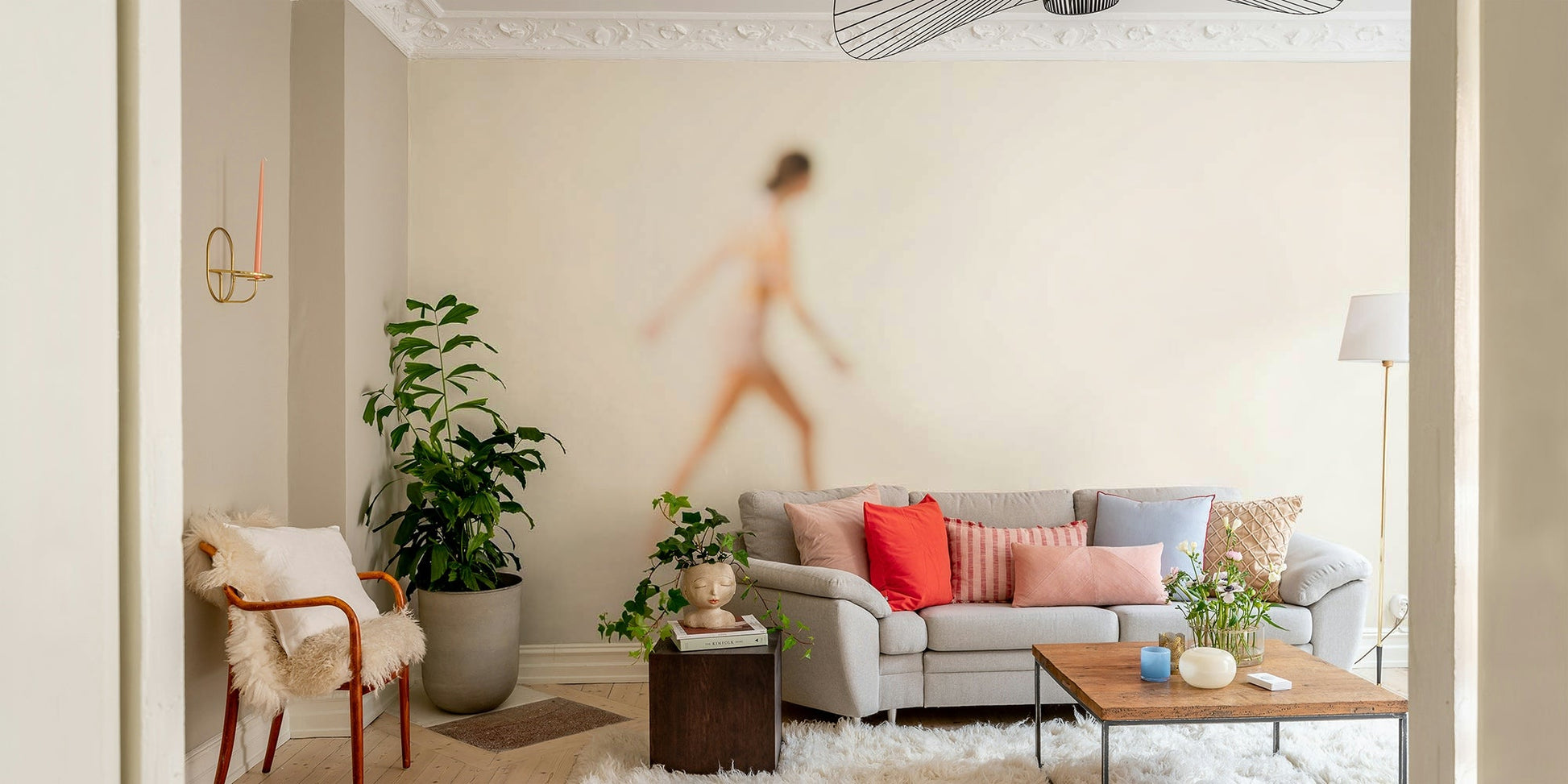 An artistic coastal landscape mural for home decor.

