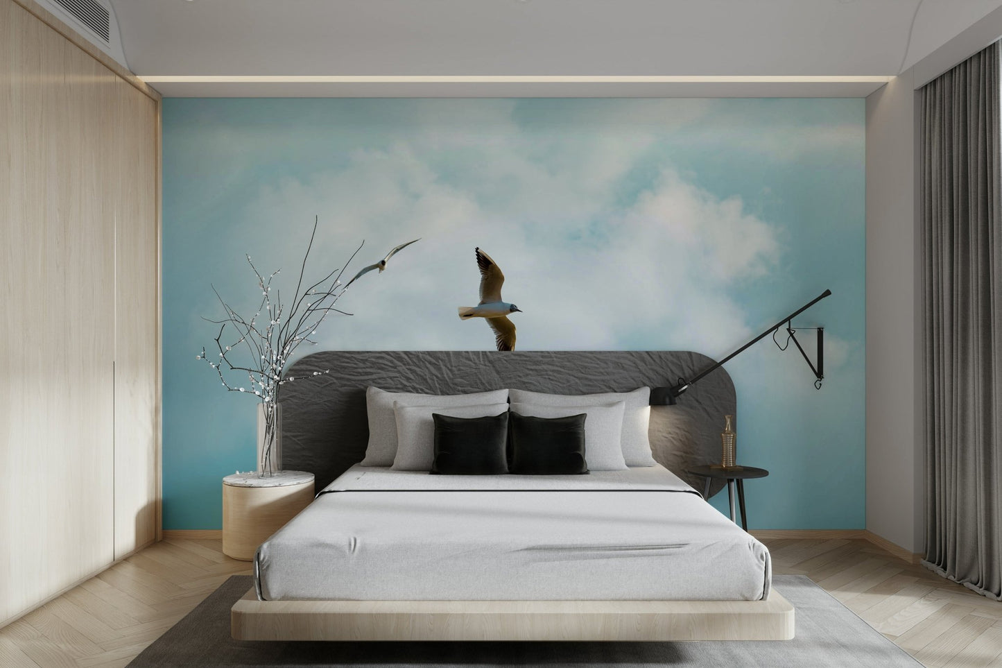 A tranquil ocean scene wall mural for nautical decor.

