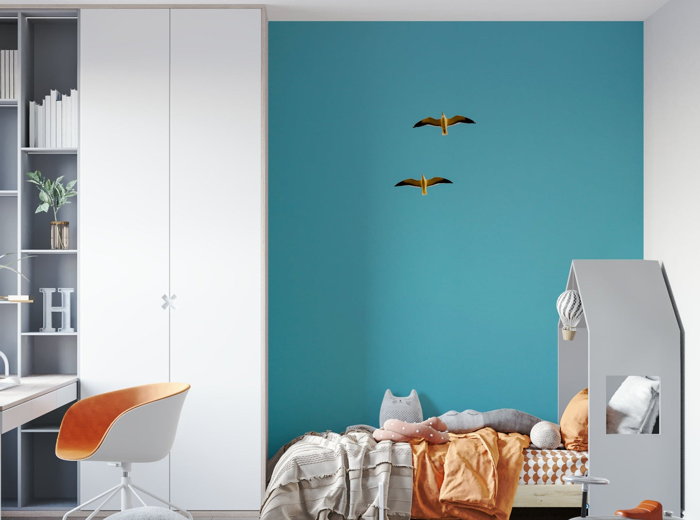 A graceful wave motion wall mural in cool, natural tones., GD4748