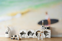 An artistic seaside view mural on minimalist wallpaper., GD4725