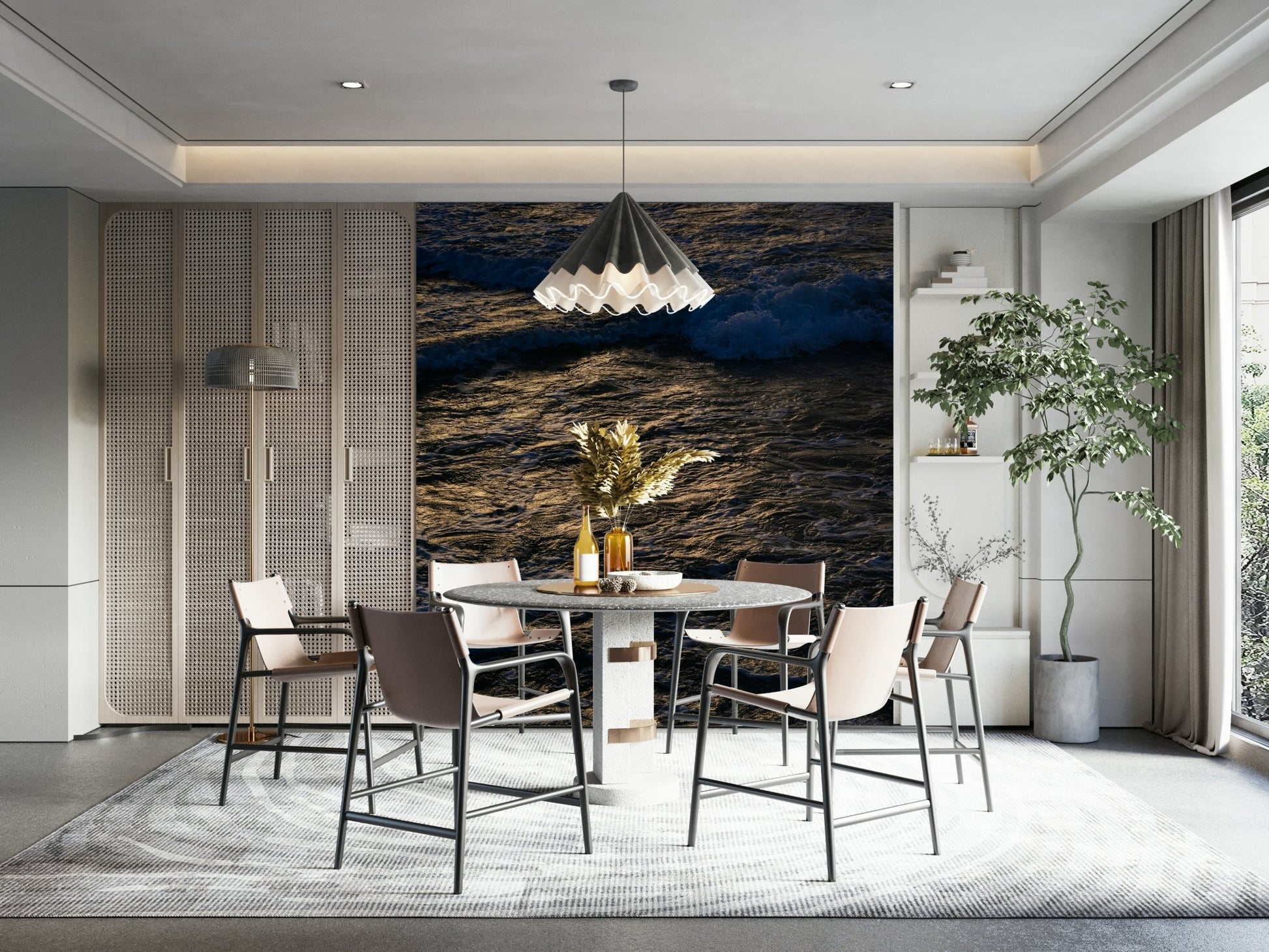 A calming ocean wave wallpaper mural that defines a space.

