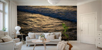 A peaceful seaside view mural on decorative wallpaper.


