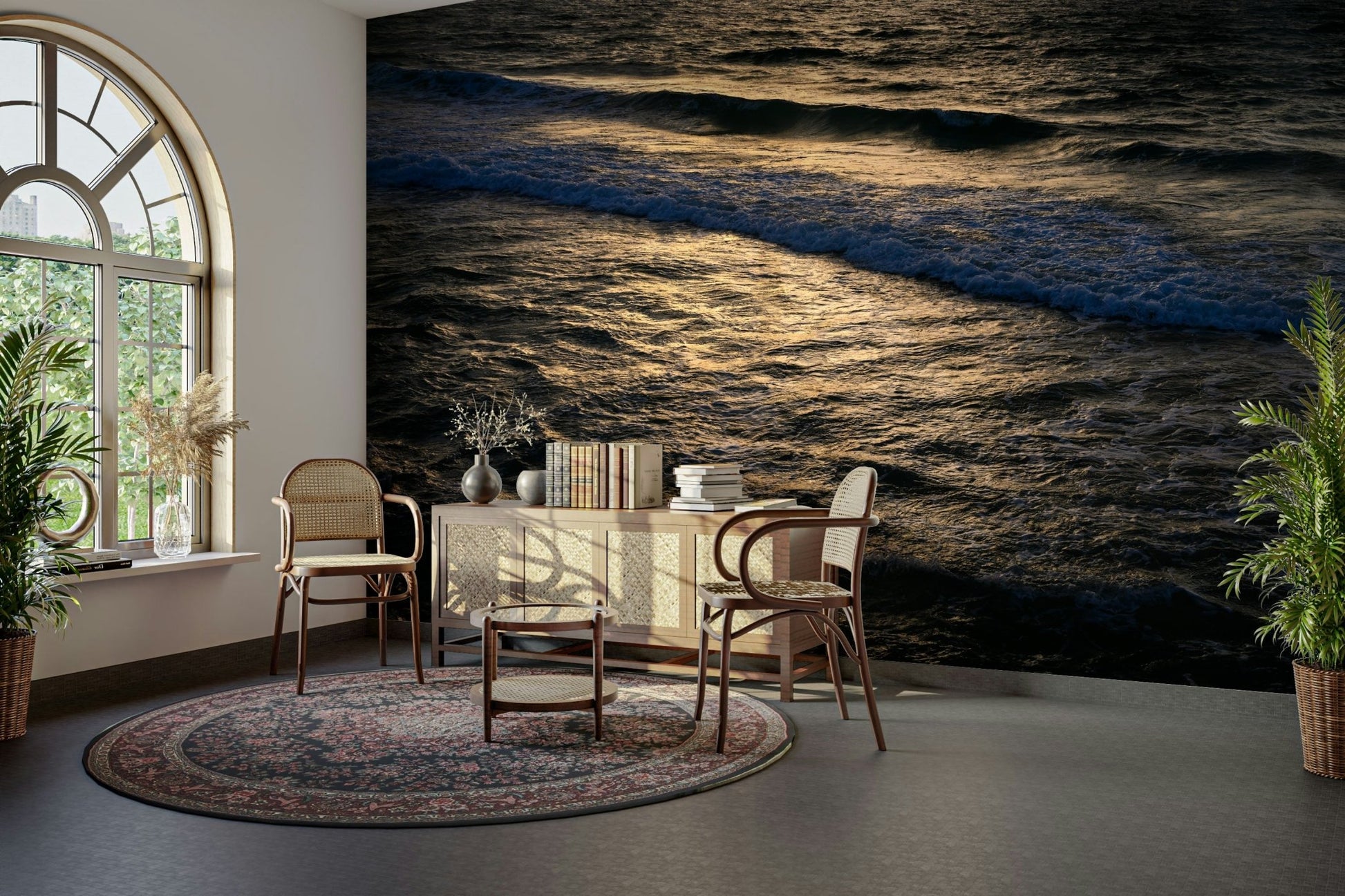 A contemplative rocky shoreline wallpaper mural for a feature wall.

