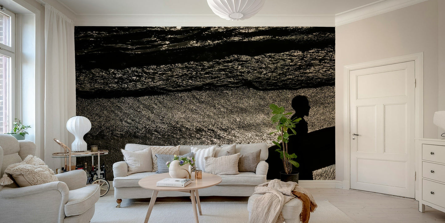 An artistic coastal landscape mural for home decor.

