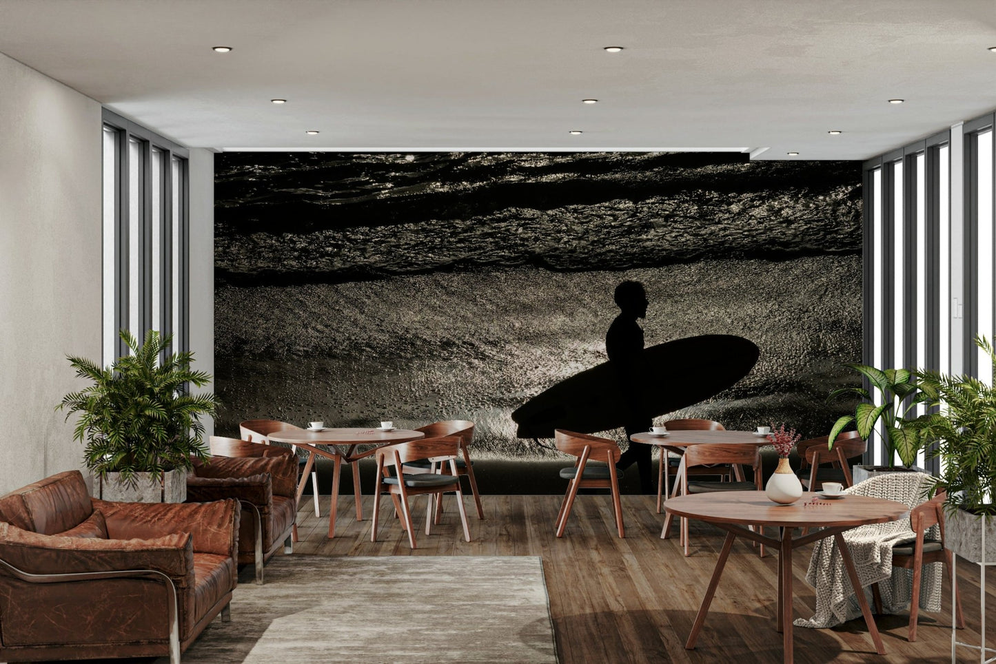 A tranquil ocean scene wall mural for nautical decor.

