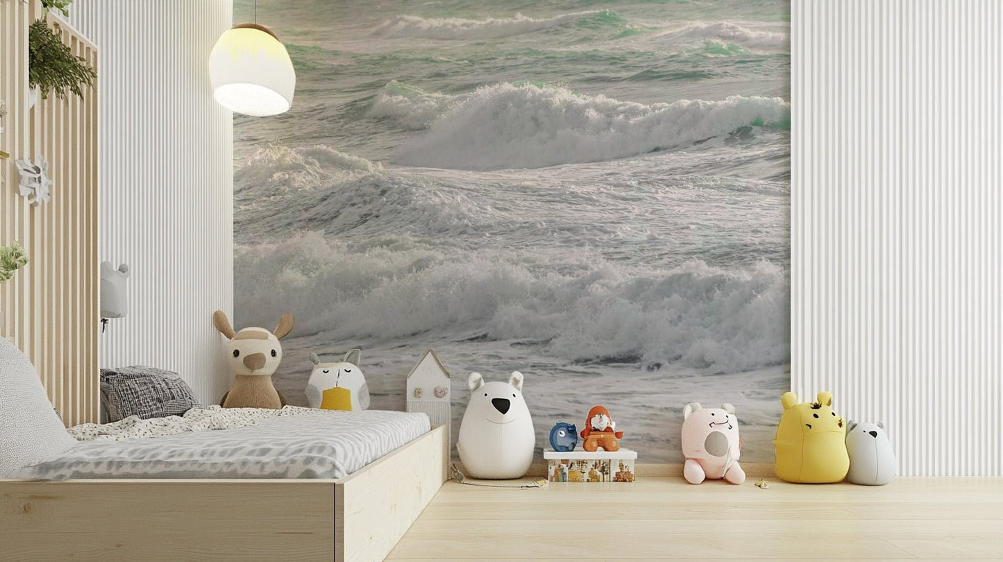 A close-up of the textured details in the wave design.