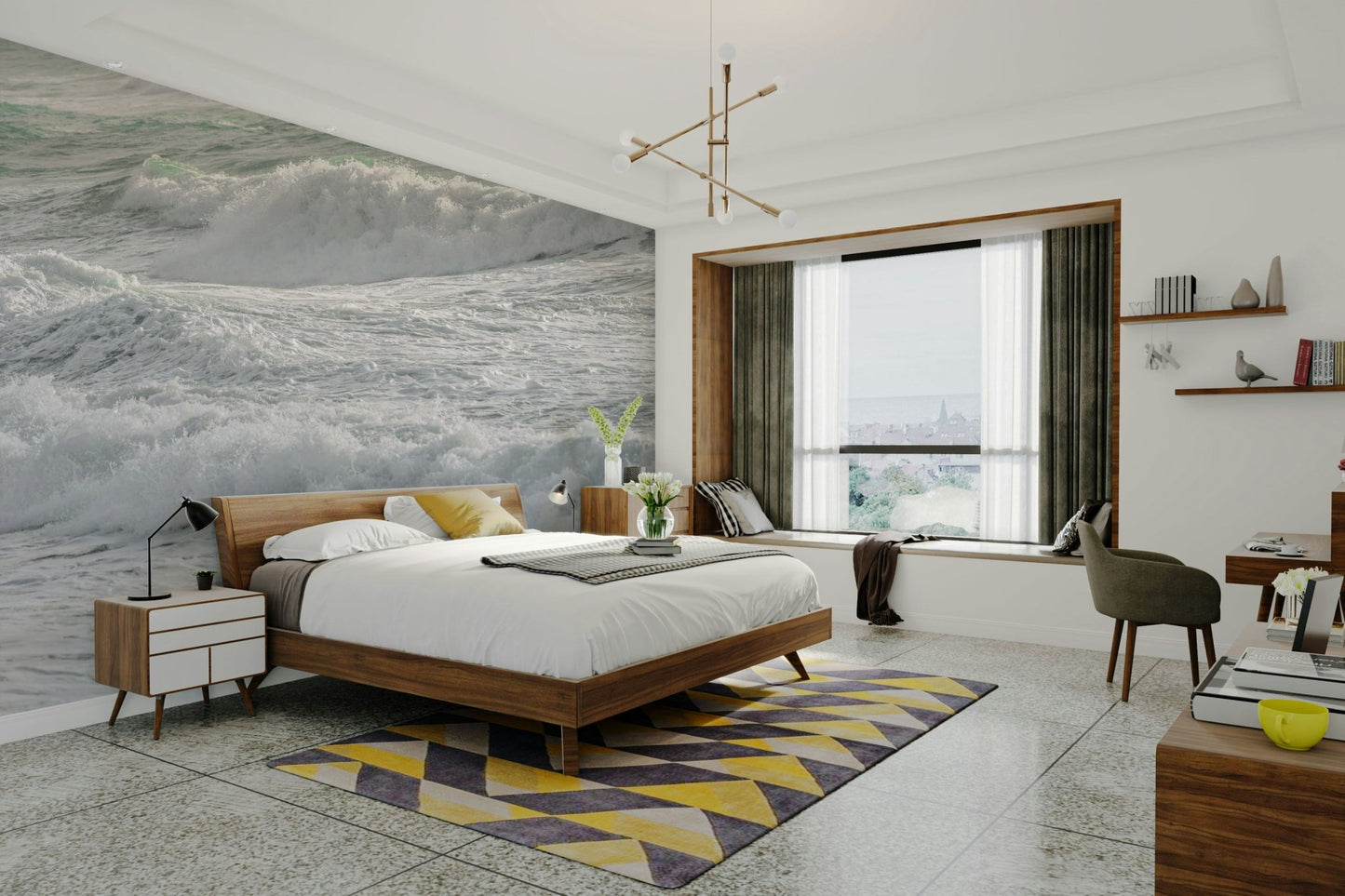 The wallpaper for walls being installed.