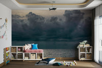 Flat horizon splits dark sea from storm cloud, a coast wall mural GD4784
