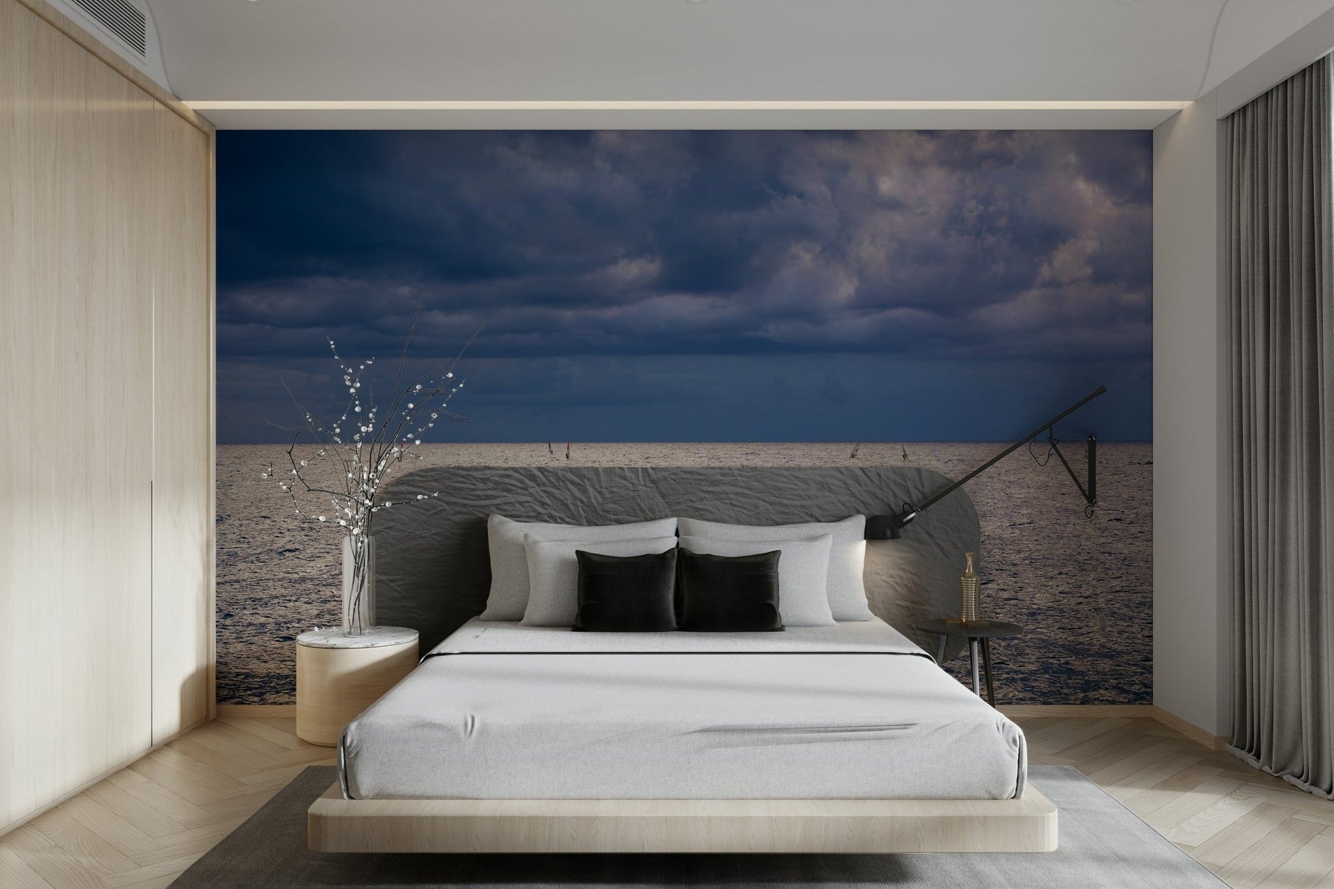 A peaceful seaside view mural on decorative wallpaper., GD4782