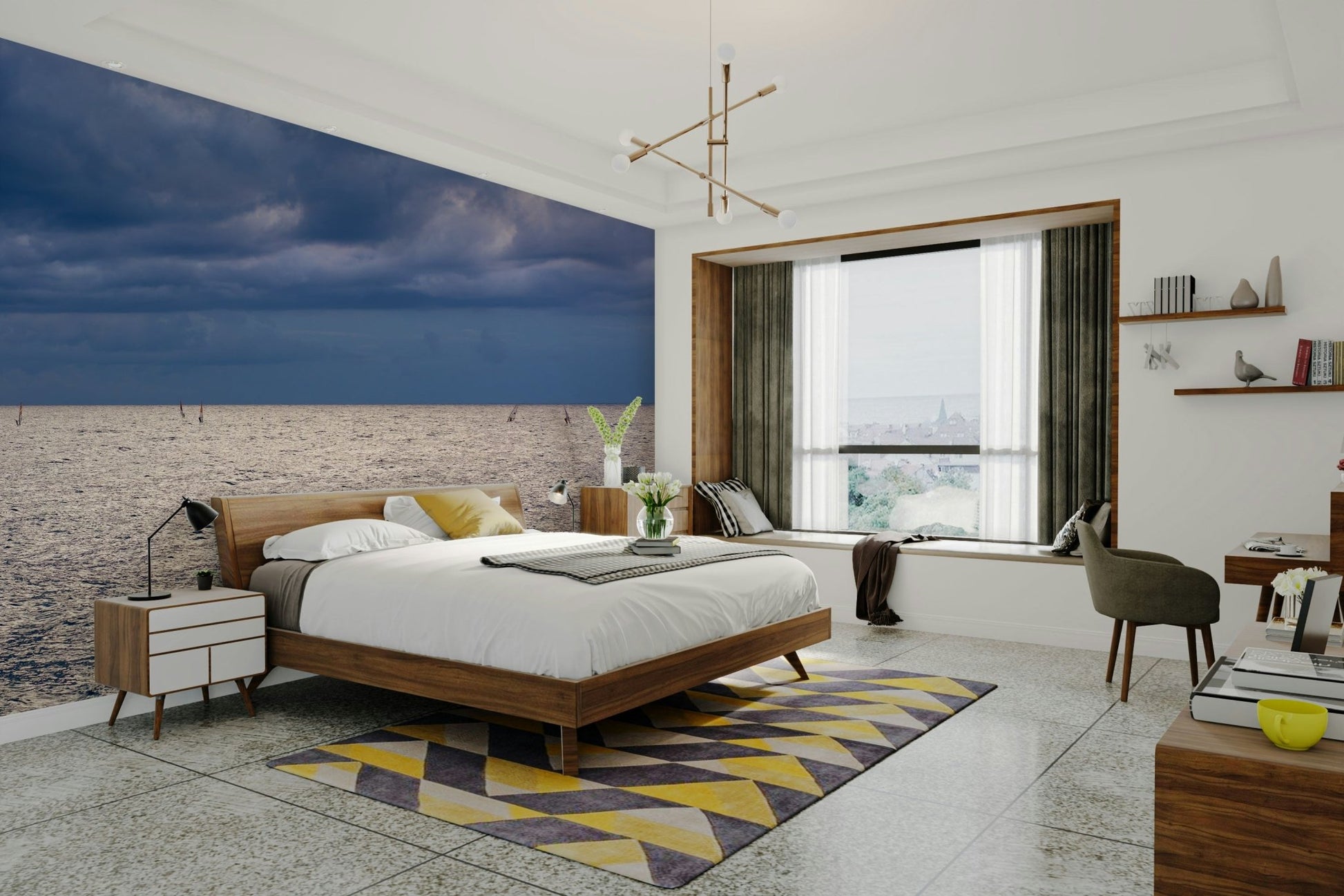 An artistic coastal landscape mural for home decor., GD4782
