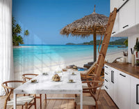 Seaside Calm Wall Mural paired with a dining table in a warm open-plan corner, GD8917