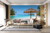 Modern lounge finished with Seaside Calm Wall Mural and a neutral sectional, GD8917