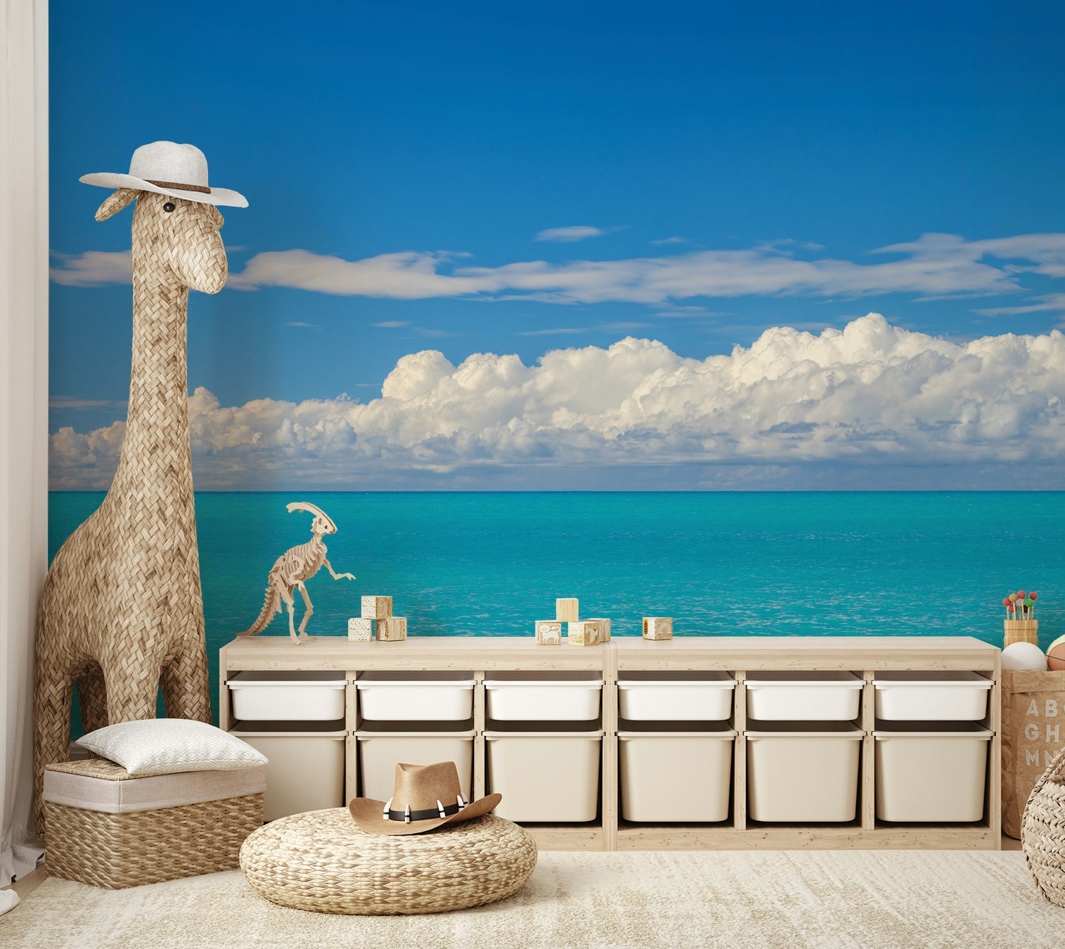 Coastal wallpaper with beach and sky view, GD1979