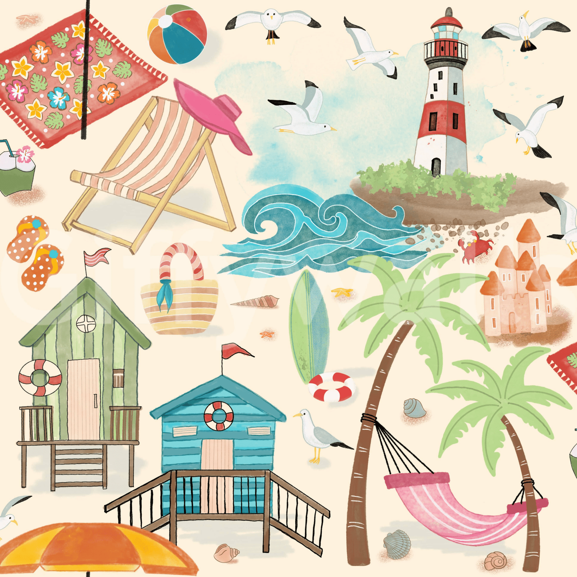 A tranquil abstract mural on the wallpaper.