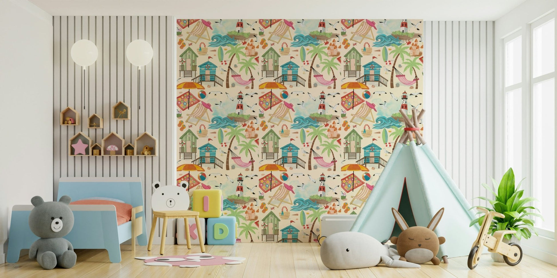 A graceful subtle pattern wall mural in cool, tranquil tones.