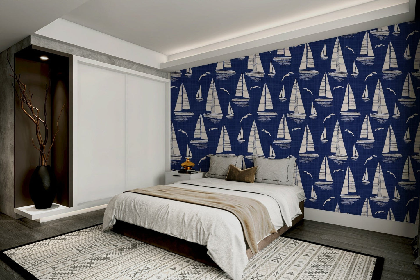 Durable wallpaper for walls with maritime design

