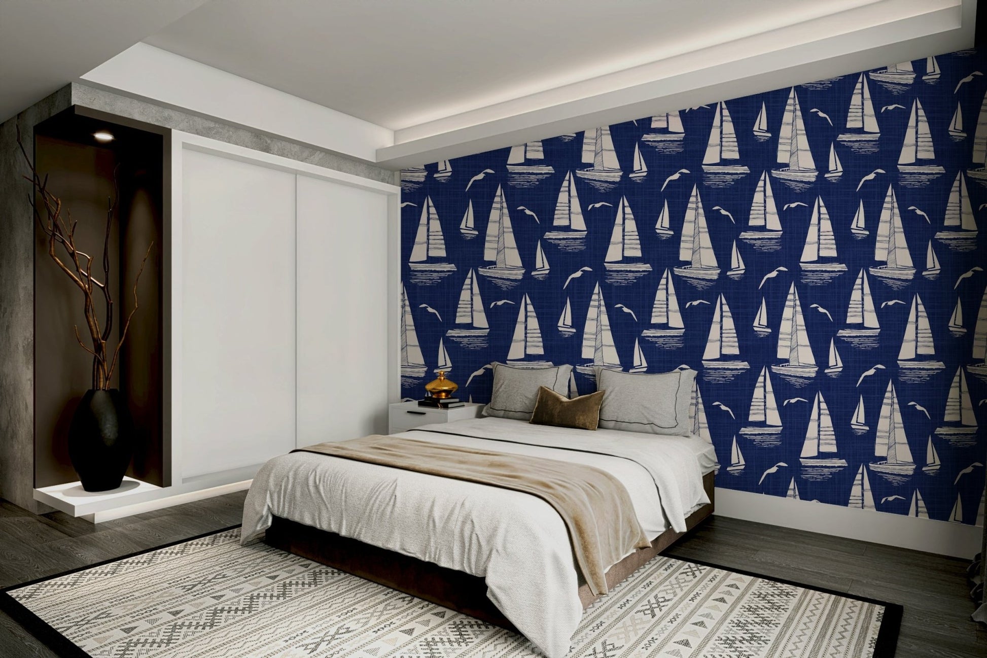 Durable wallpaper for walls with maritime design

