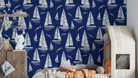 Seaside Regatta With Seagulls wallpaper on living room wall

