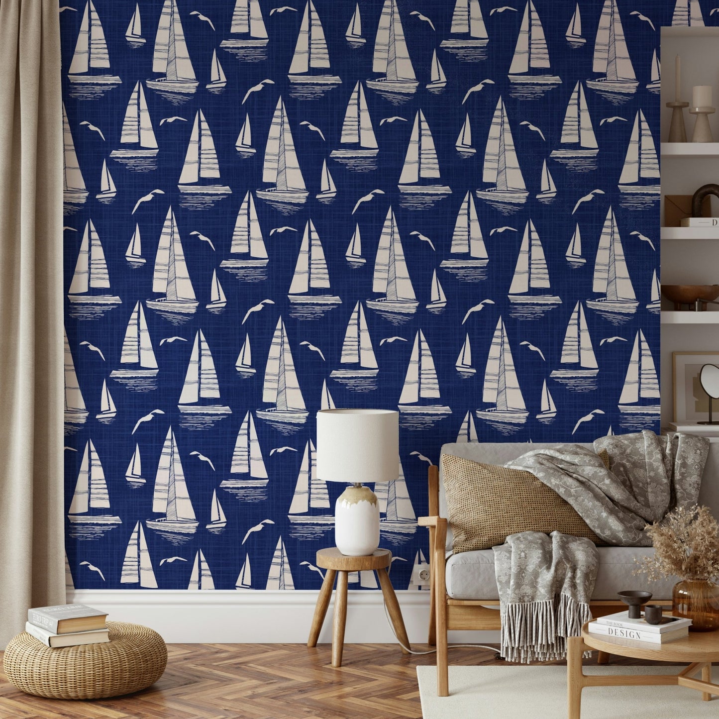 Easy-install seaside regatta navy blue wallpaper

