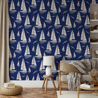 Easy-install seaside regatta navy blue wallpaper

