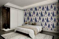 Nautical wallpaper with sailboats and seagulls

