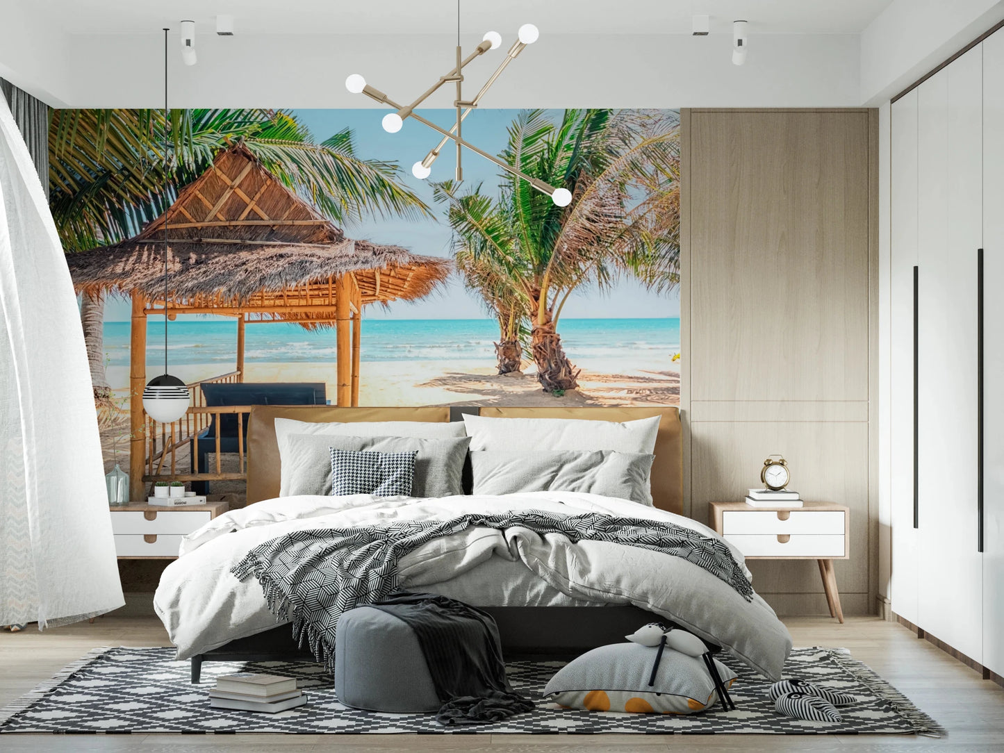 Bright seaside sanctuary wall mural with summer vacation vibes.
