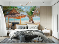 Bright seaside sanctuary wall mural with summer vacation vibes.
