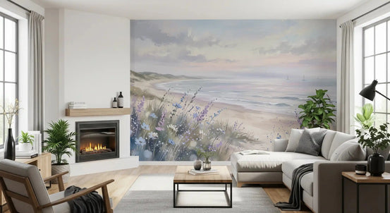 Living room styled with Seaside Serenity & Dune Blooms wall mural beach, GD9243