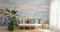 Seaside Serenity & Dune Blooms wall mural with floral foreground detail