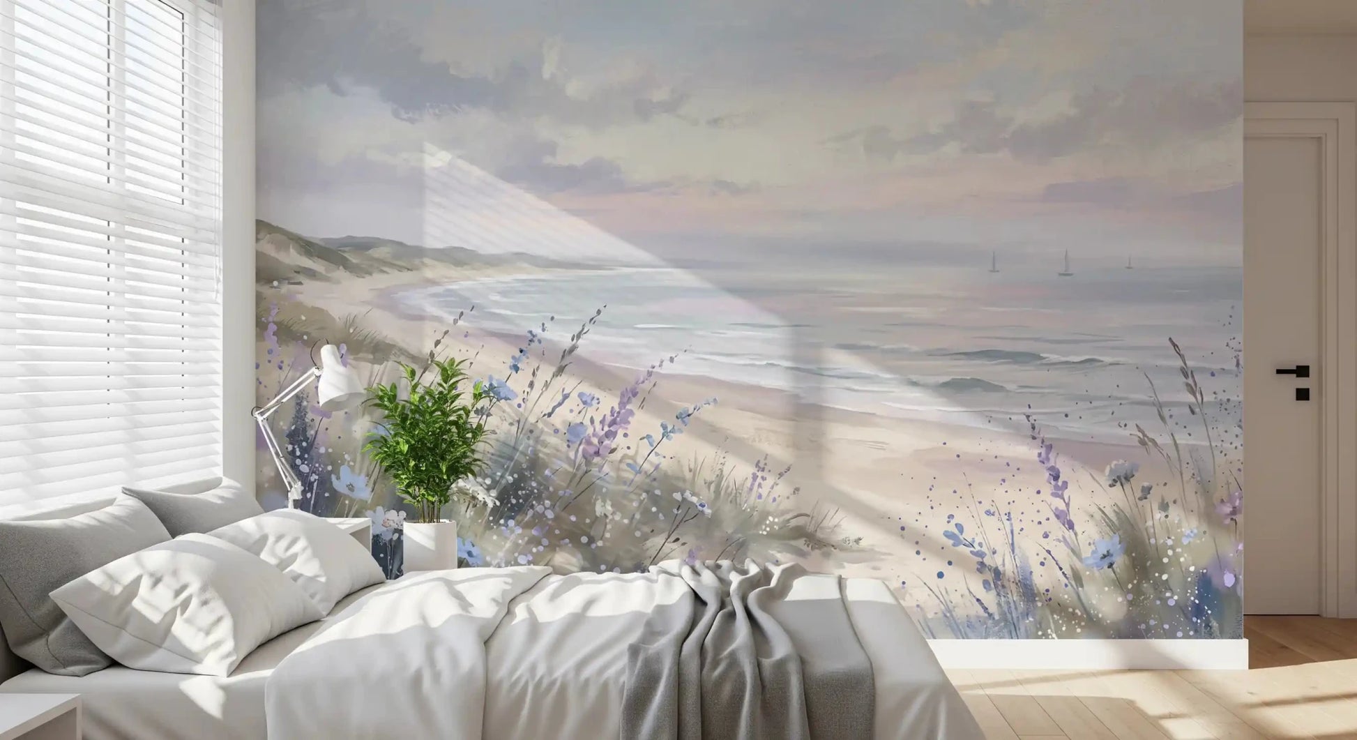 Bedroom wall featuring Seaside Serenity & Dune Blooms wall mural dunes