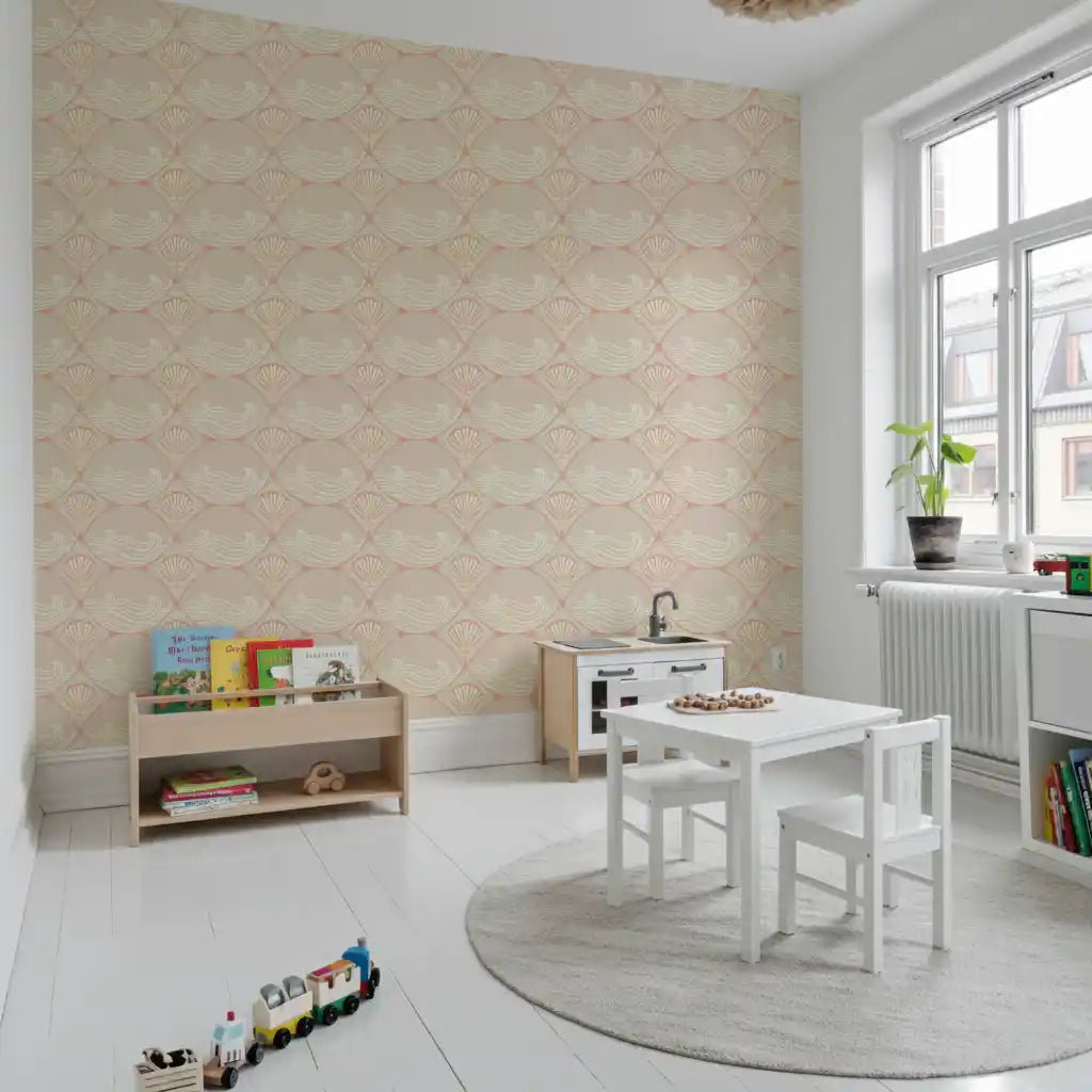 High resolution coastal motifs seen in this Seashell Serenity Waves Wallpaper.