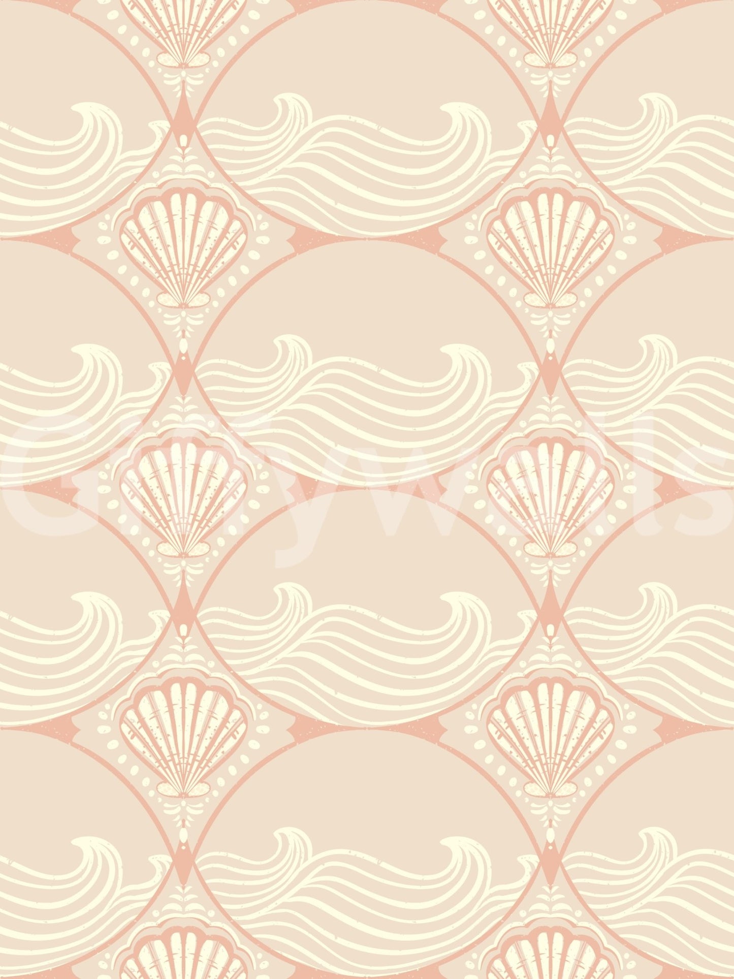 Symmetrical seashell icons featured across the Seashell Serenity Waves Wallpaper.