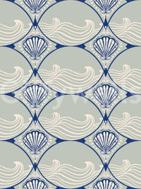 Single panel showing the symmetrical Seaside Serenity Scallop Wallpaper pattern.