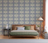 Symmetrical geometric ocean motifs in the Seaside Serenity Scallop Wallpaper.