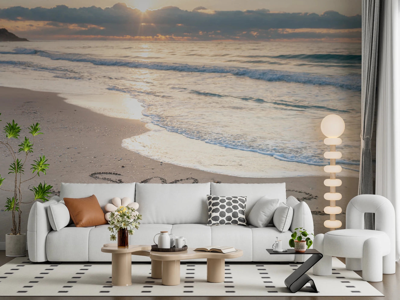 Seaside Smile wall mural in living room with beach sunset view