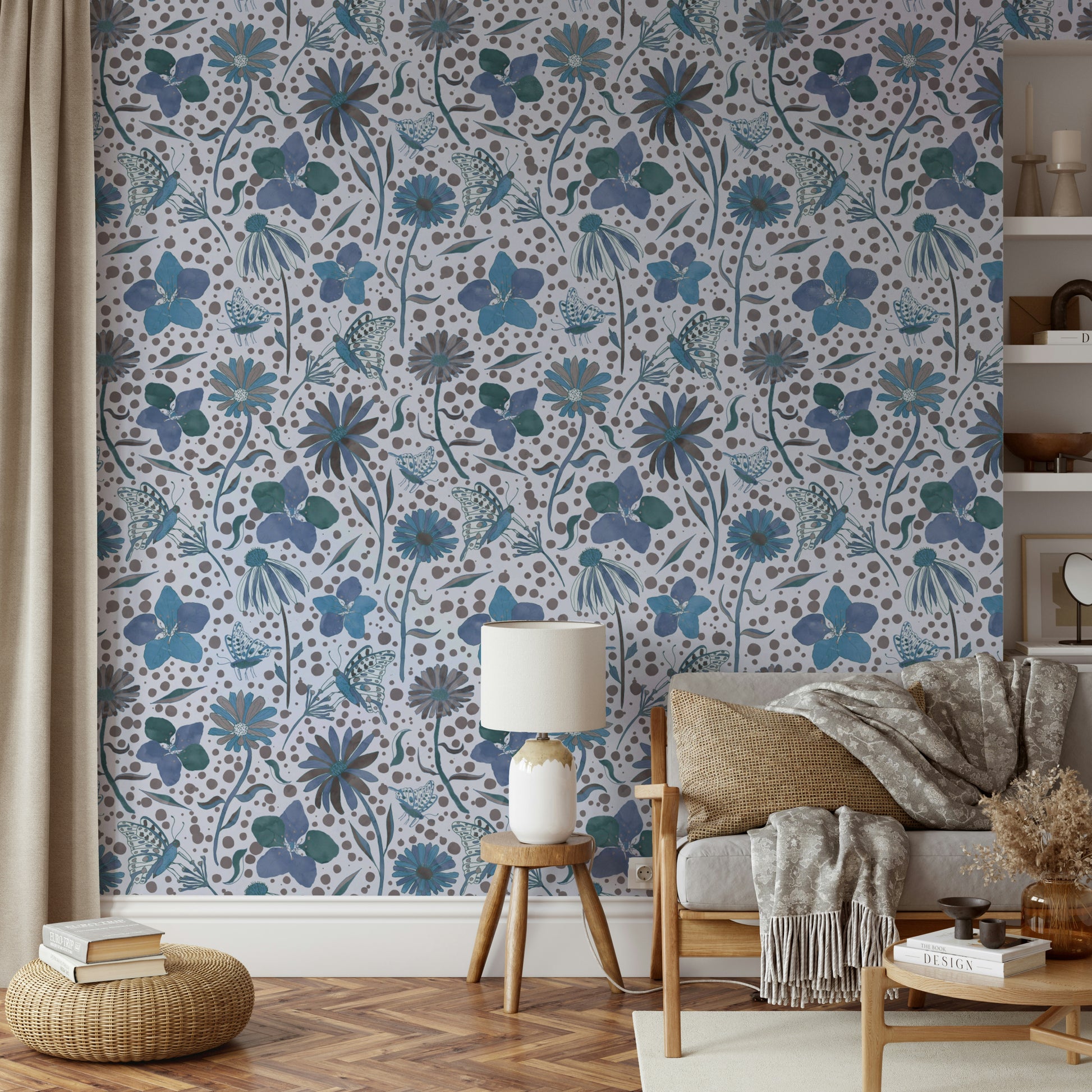 elegant blue pattern with butterflies

