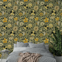 Whimsical wallpaper showing butterflies in a secret garden.

