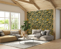 Magical floral wallpaper with subtle butterfly illustrations.

