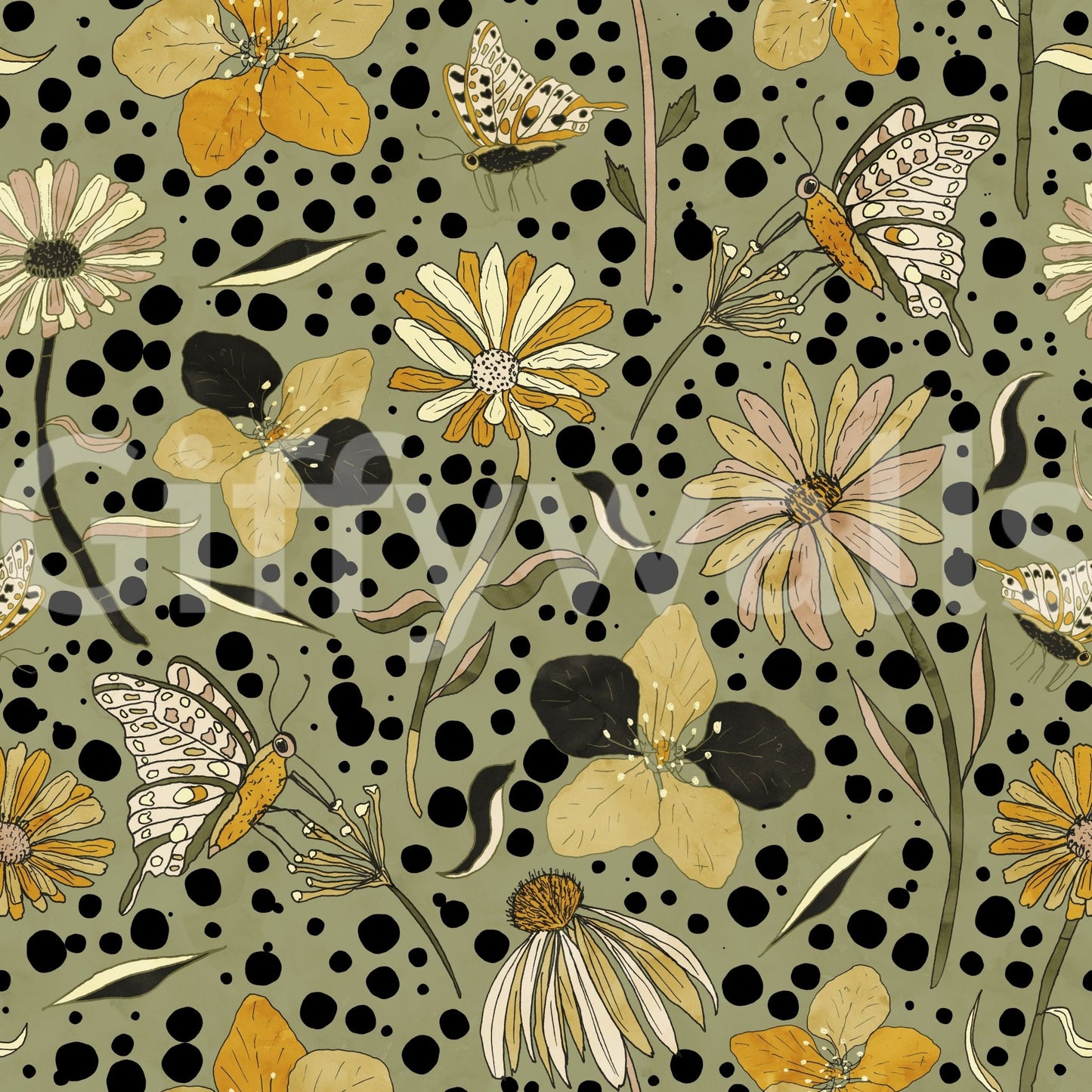 Artistic wallpaper inspired by secret gardens and butterflies.

