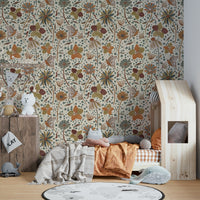 Warm-toned wallpaper showing butterflies in a fall garden.

